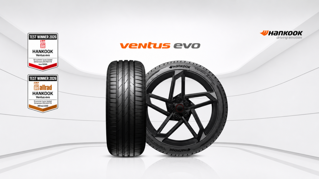 Το Hankook Ventus evo απέσπασε διπλή διάκριση “Υποδειγματικό” στις θερινές δοκιμές ελαστικών Auto Bild 2026, κατακτώντας την 1η θέση σε επιβατικά και SUV ελαστικά.